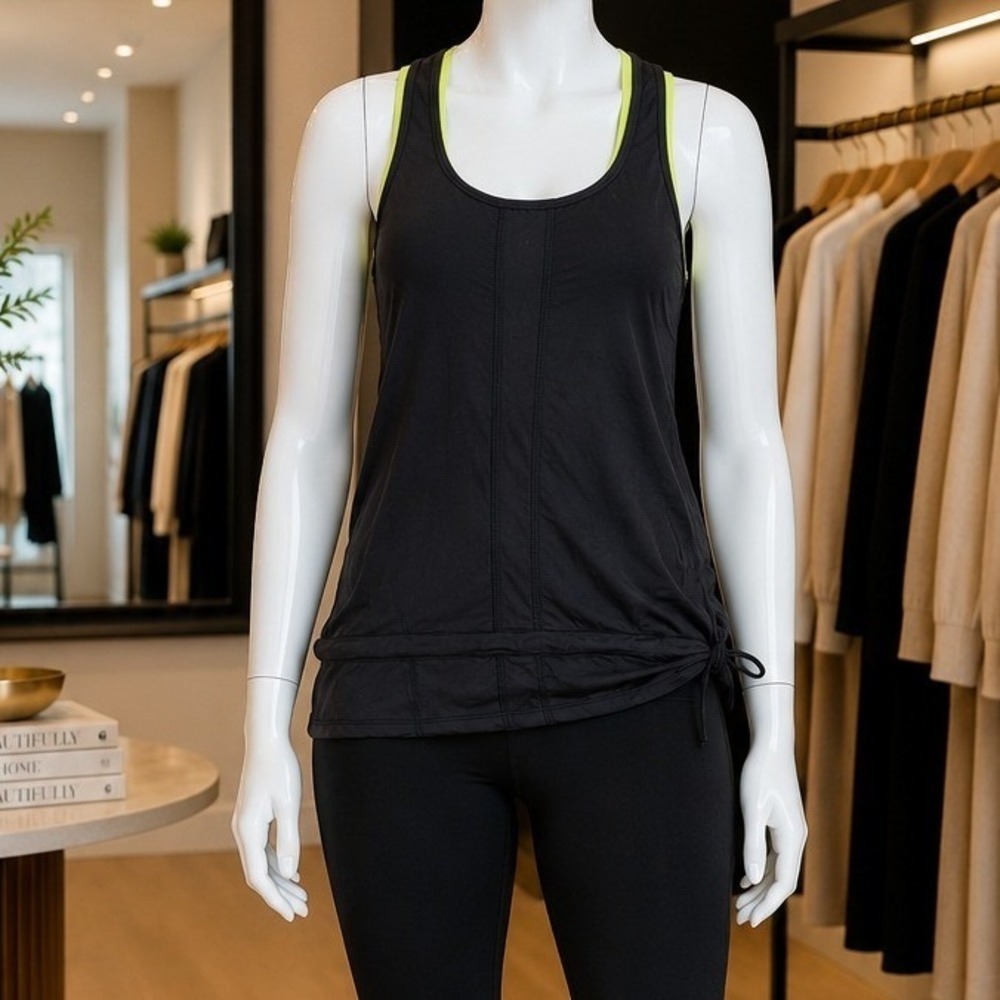 Equinox Womens Tank Top Black Sleeveless Athletic Bungee Hem XS